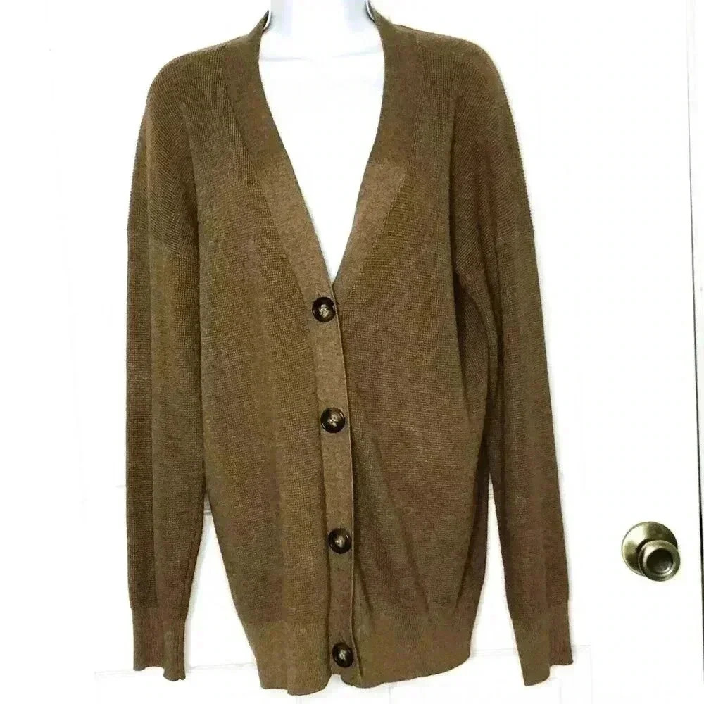 Cyrus Cardigan sz S V Neck Drop Shoulder Boyfriend Academia Grandpacore Tan